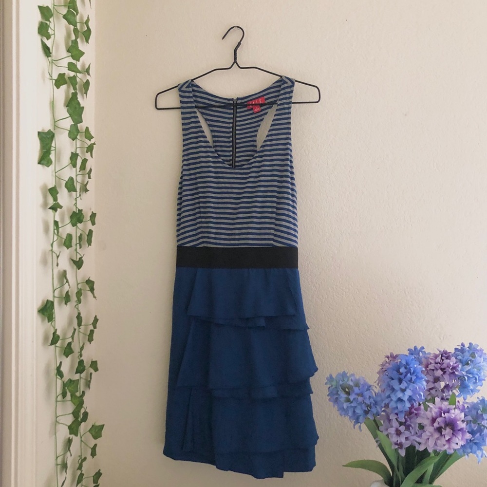 ELLE Blue Striped & Ruffled Dress